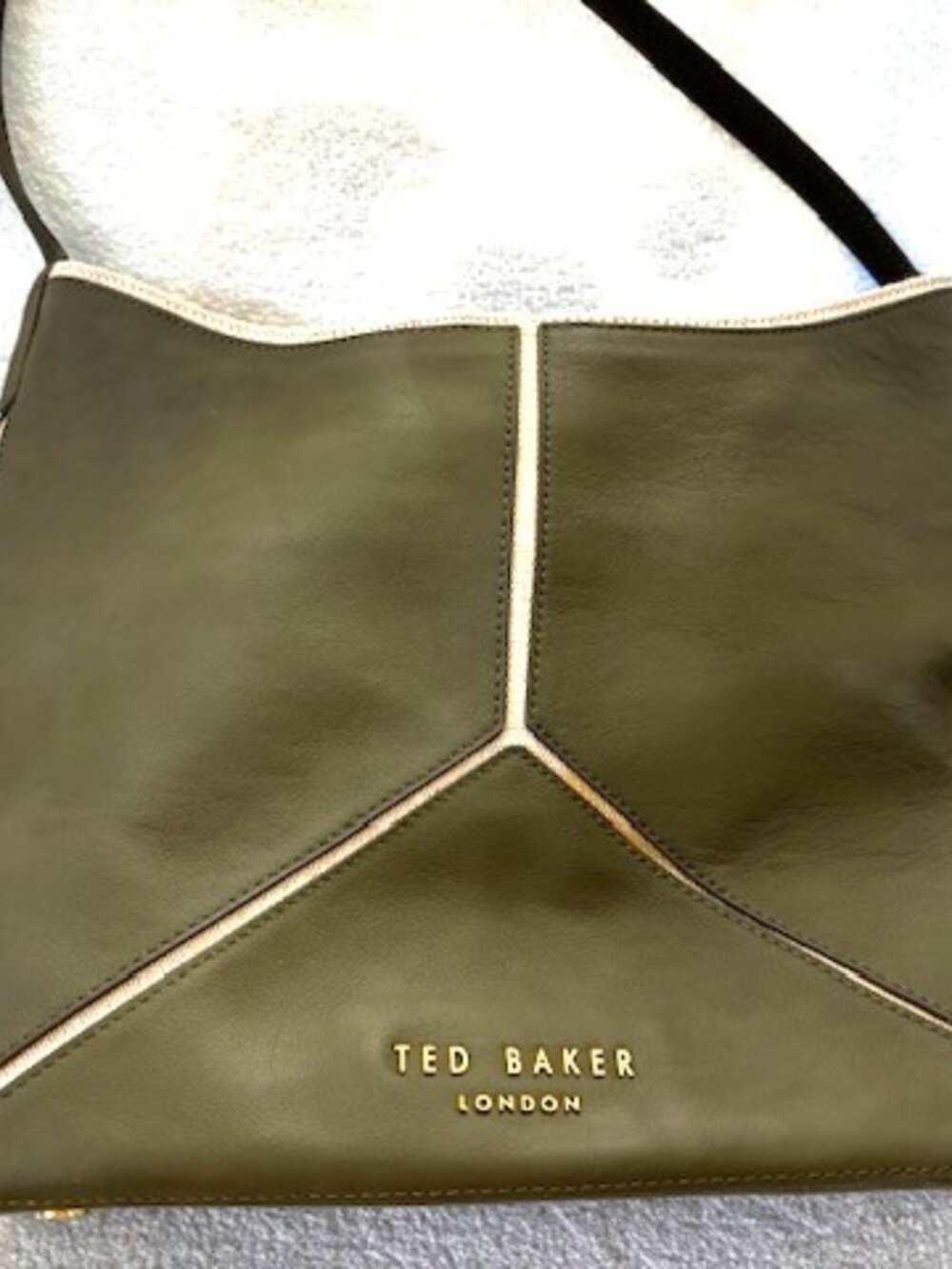 Ted Baker Hannah olive green leather tote with canvas textile lining/accents NWT